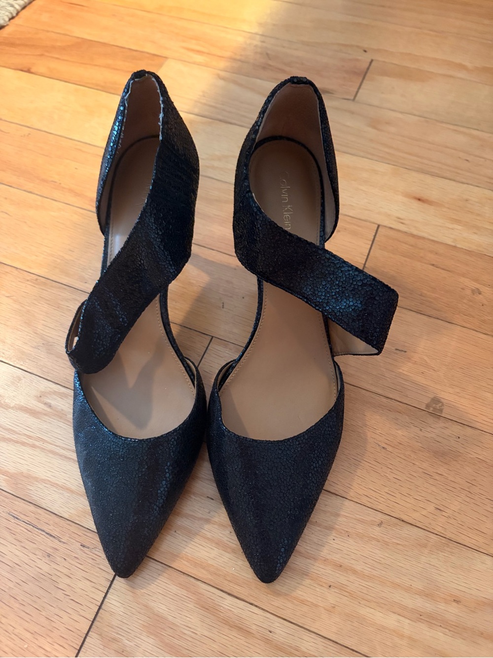 Calvin Klein Black Pointed D'Orsay Ankle-Strap Heels